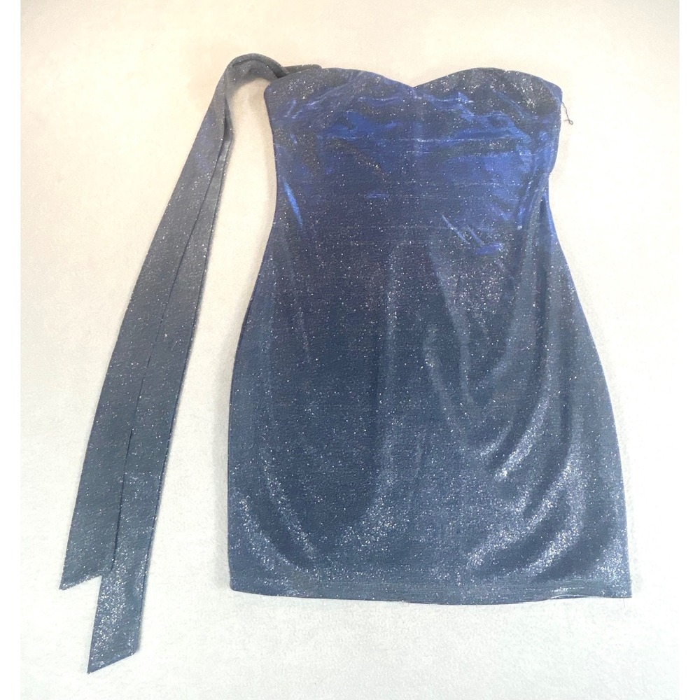 About Us Bodycon Mini Dress Women Medium Blue Metallic Glitter Party Glam